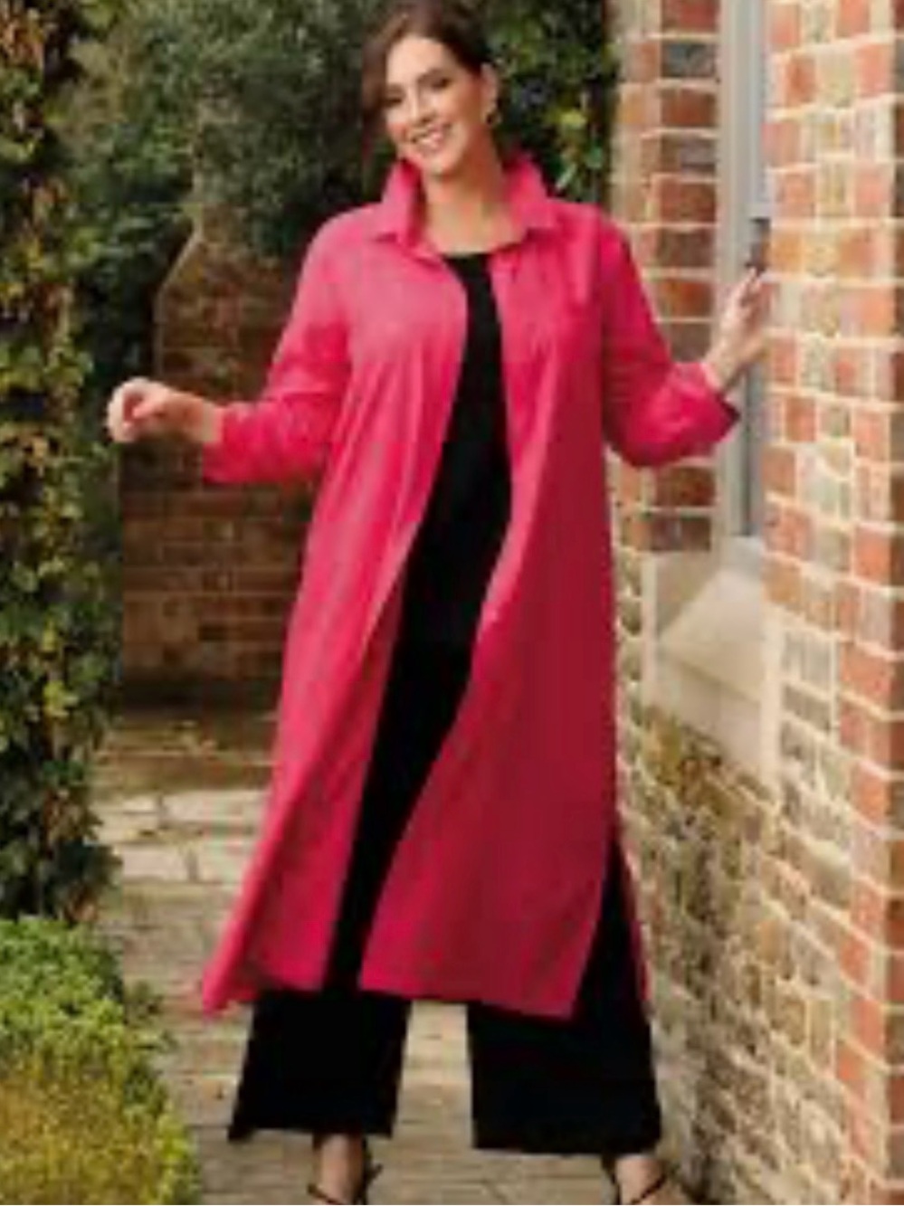 🩷 Karen Hartman New Long Pink Open-Front Duster / Cotton Jacket